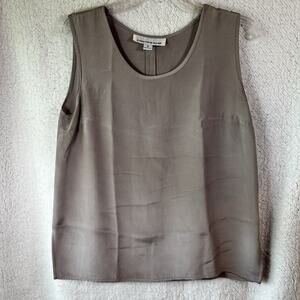 Caroline Rose Beige 100% Silk‎ Sleeveless Blouse Size S Made in USA